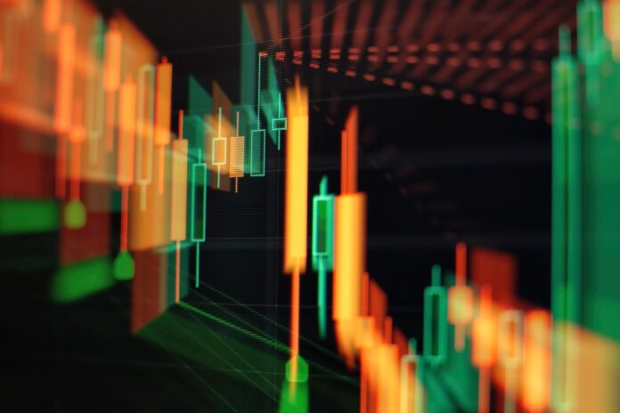 Stock market business graph graph showing prices compression and market growth in the cannabis industry